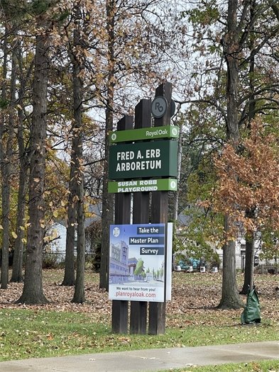 Take the Master Plan Sign at the Erb Arboretum.