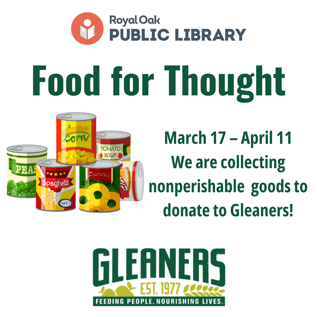Colorful graphic promoting Gleaners Community food drive.